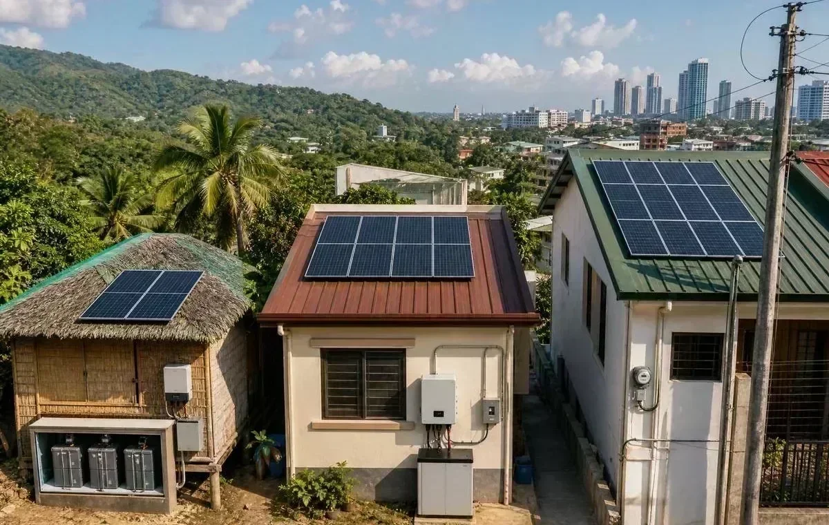 Residential solar panels and battery equipment for different system configurations