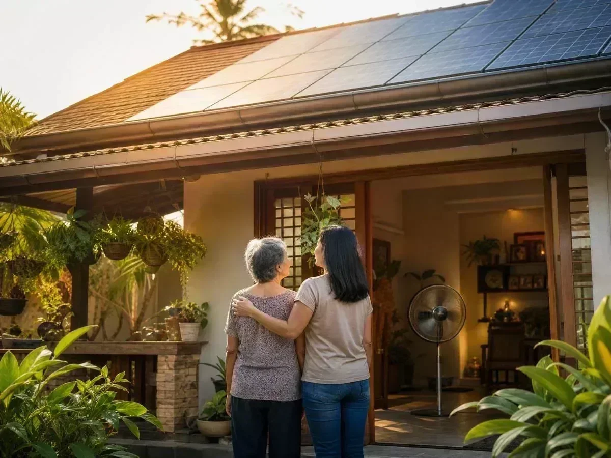 A Filipino family enjoying lower bills under their rooftop solar panels